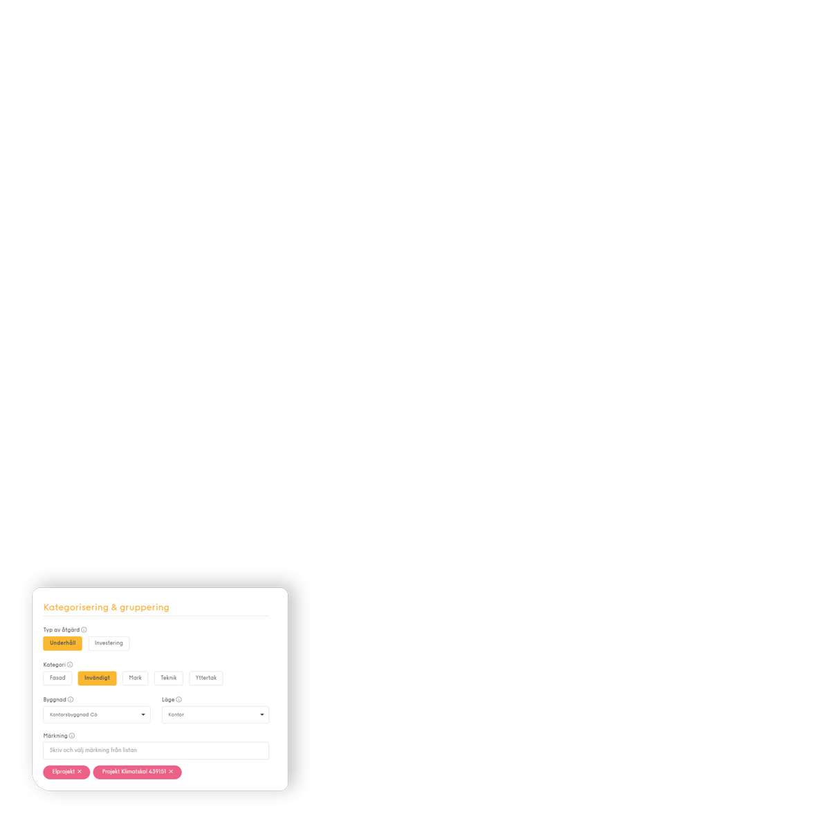 Utsnitt ur Planimas gränssnitt – Kategorisering & gruppering